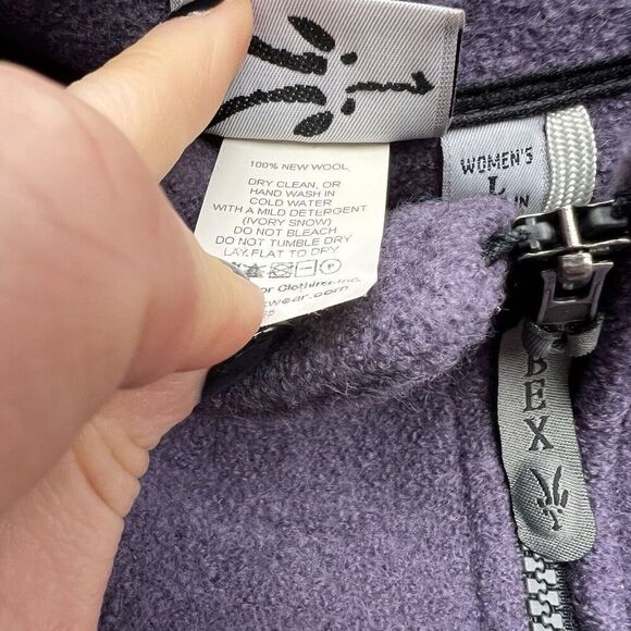 IBEX Womens USA Made 100% Wool Full Zip Sweater Mock Neck Purple Large Vintage - Picture 12 of 14